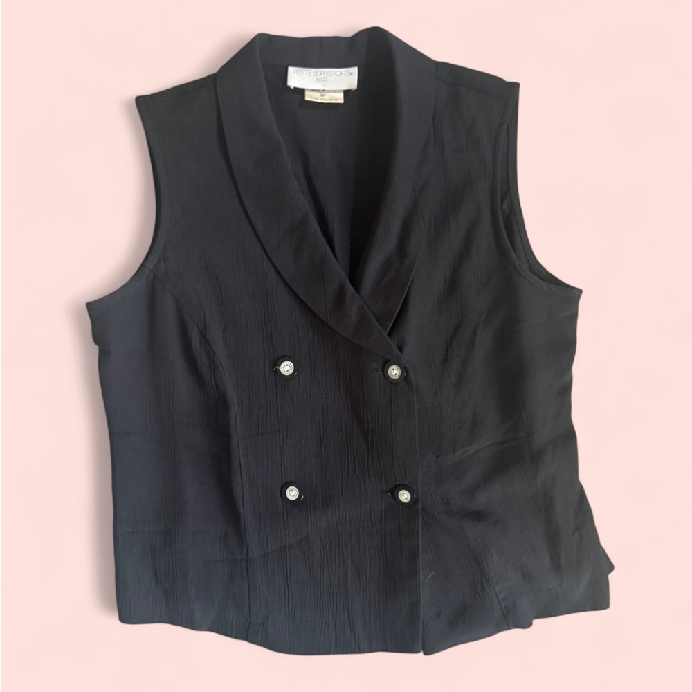 Petite Sophisticate Black Crop Buttoned Tank Top